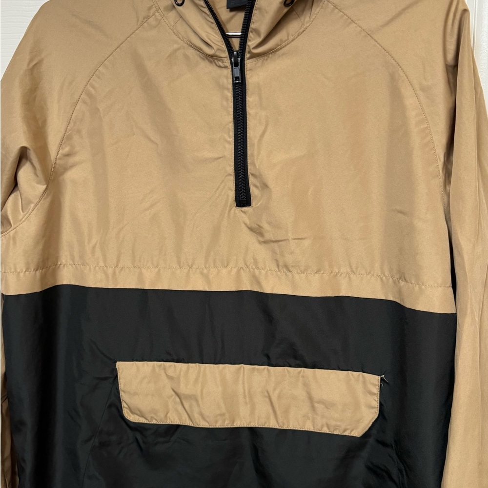 Retro Zine Tan & Black Pocket Windbreaker Hoodie Men’s L Jacket MINTY - Picture 4 of 5
